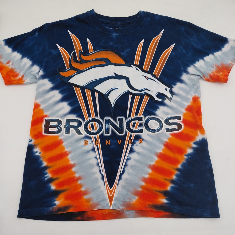 Majestic Denver Broncos Tie Dye Shirt Mens S Blue NFL Football Double Sided